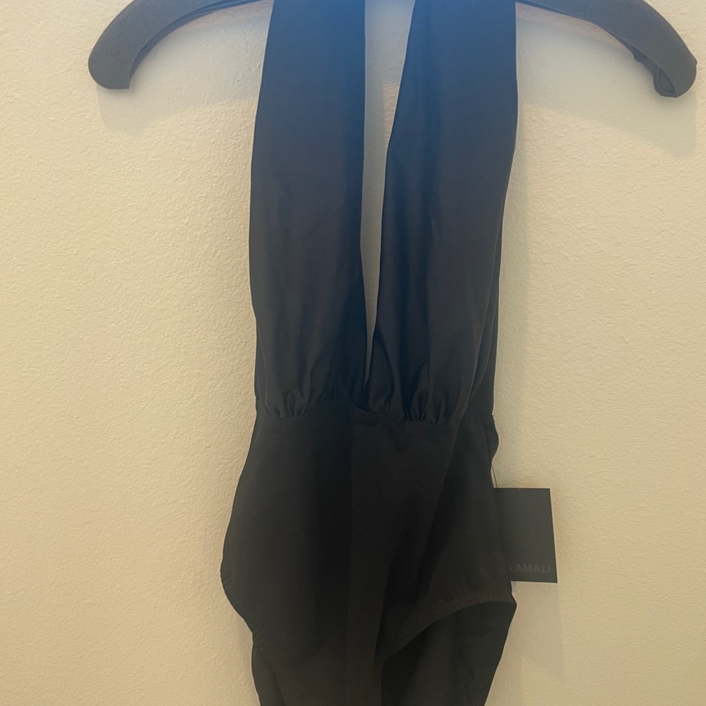 Norma Kamali Black One-Piece Swimsuit Halter low back mil
